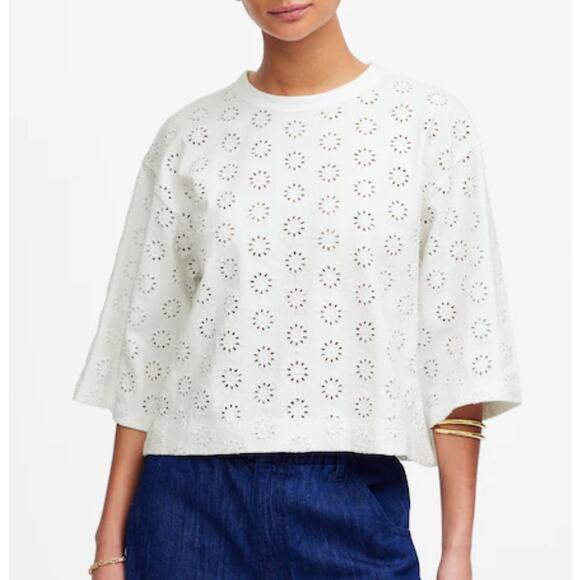 NWT Madewell Embroidered Wide-Sleeve Boxy Tee White 100% Cotton Medium or Large - Picture 1 of 13